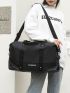 Letter Graphic Travel Bag Double Handle Black Gym Bag