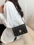 Mini Quilted Square Bag Black Studded Decor Flap For Daily