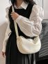 Litchi Embossed Hobo Bag Medium White