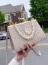 Faux Pearl Beaded Square Bag Kiss Lock For Party