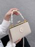 Faux Pearl Beaded Square Bag Kiss Lock For Party