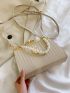 Faux Pearl Beaded Square Bag Kiss Lock For Party