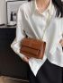 Mini Square Bag Flap Solid Brown Chain Strap