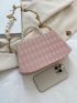 Geometric Pattern Box Bag Faux Pearl Beaded Pink