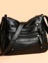 Minimalist Hobo Bag Zipper Black Vintage