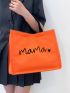 Letter Graphic Shopper Bag Small Linen Neon Orange