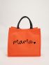 Letter Graphic Shopper Bag Small Linen Neon Orange