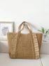 Minimalist Straw Bag Oversized Double Handle Vacation