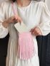 Minimalist Square Bag Mini Fringe Decor Pink