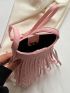 Minimalist Square Bag Mini Fringe Decor Pink