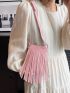 Minimalist Square Bag Mini Fringe Decor Pink