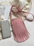 Minimalist Square Bag Mini Fringe Decor Pink