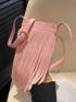 Minimalist Square Bag Mini Fringe Decor Pink