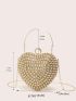 Mini Box Bag Heart Design Rhinestone Decor