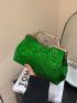 Small Square Bag Houndstooth Embossed Kiss Lock Green