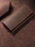 Minimalist Long Wallet Stitch Detail Trifold Genuine Leather Vintage