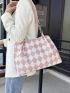 Medium Shoulder Tote Bag Argyle Pattern Double Handle