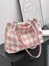 Medium Shoulder Tote Bag Argyle Pattern Double Handle