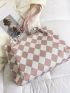 Medium Shoulder Tote Bag Argyle Pattern Double Handle