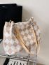 Medium Shoulder Tote Bag Argyle Pattern Double Handle