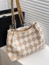 Medium Shoulder Tote Bag Argyle Pattern Double Handle