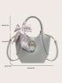 Small Bucket Bag Double Handle Twilly Scarf Decor