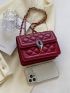 Mini Square Bag Fashionable Argyle Quilted Metal Lock Flap Chain PU