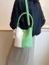 Mini Bucket Bag Colorblock Pom Pom Decor