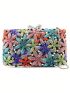 Mini Box Bag Colorblock Flower Shaped Rhinestone Decor Chain Strap