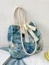 Large Tote Bag Flower Pattern Drawstring Design