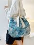 Large Tote Bag Flower Pattern Drawstring Design