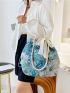 Large Tote Bag Flower Pattern Drawstring Design