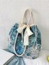 Large Tote Bag Flower Pattern Drawstring Design