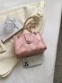 PU Square Bag Plaid Pattern Chain Pink