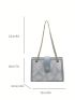 Small Square Bag Colorblock Chain Strap Button Decor