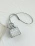 Mini Square Bag Crocodile Embossed Silver Flap Top Handle For Daily