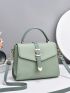 Litchi Embossed Square Bag Green Buckle Decor Top Handle For Work