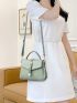 Litchi Embossed Square Bag Green Buckle Decor Top Handle For Work