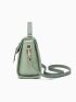 Litchi Embossed Square Bag Green Buckle Decor Top Handle For Work