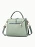 Litchi Embossed Square Bag Green Buckle Decor Top Handle For Work