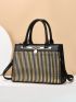 Medium Square Bag Stripped Pattern Double Handle For Daily