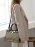 Medium Square Bag Stripped Pattern Double Handle For Daily