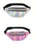 2pcs Medium Fanny Pack Holographic Adjustable Strap For Daily