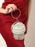 Mini Circle Bag Faux Pearl & Rhinestone Decor For Party