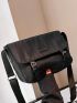 Letter Patch Messenger Bag Black Buckle Decor Flap For Work