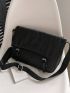 Letter Patch Messenger Bag Black Buckle Decor Flap For Work