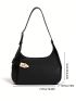 Medium Hobo Bag Black Metal Decor Top Handle For Daily