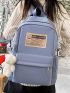 Letter Patch Classic Backpack Pocket Front Adjustable Strap For School