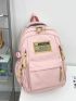 Letter Patch Classic Backpack Pocket Front Adjustable Strap For School