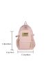 Letter Patch Classic Backpack Pocket Front Adjustable Strap For School